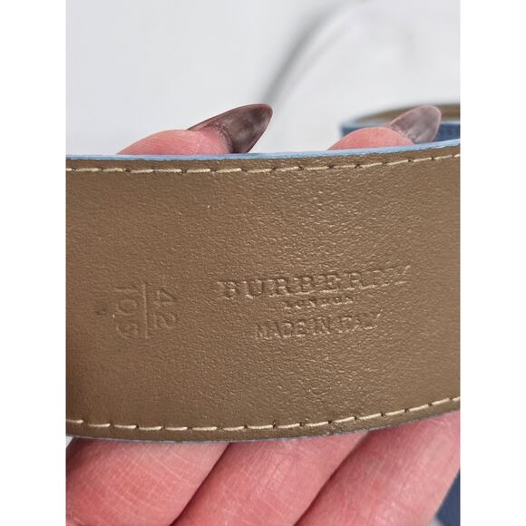 Burberry EUC leather belt size 105 / 42 Periwinkle blue silver adjustable0